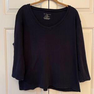 Navy 3/4 Sleeve Cotton V-neck Top Size 1X
